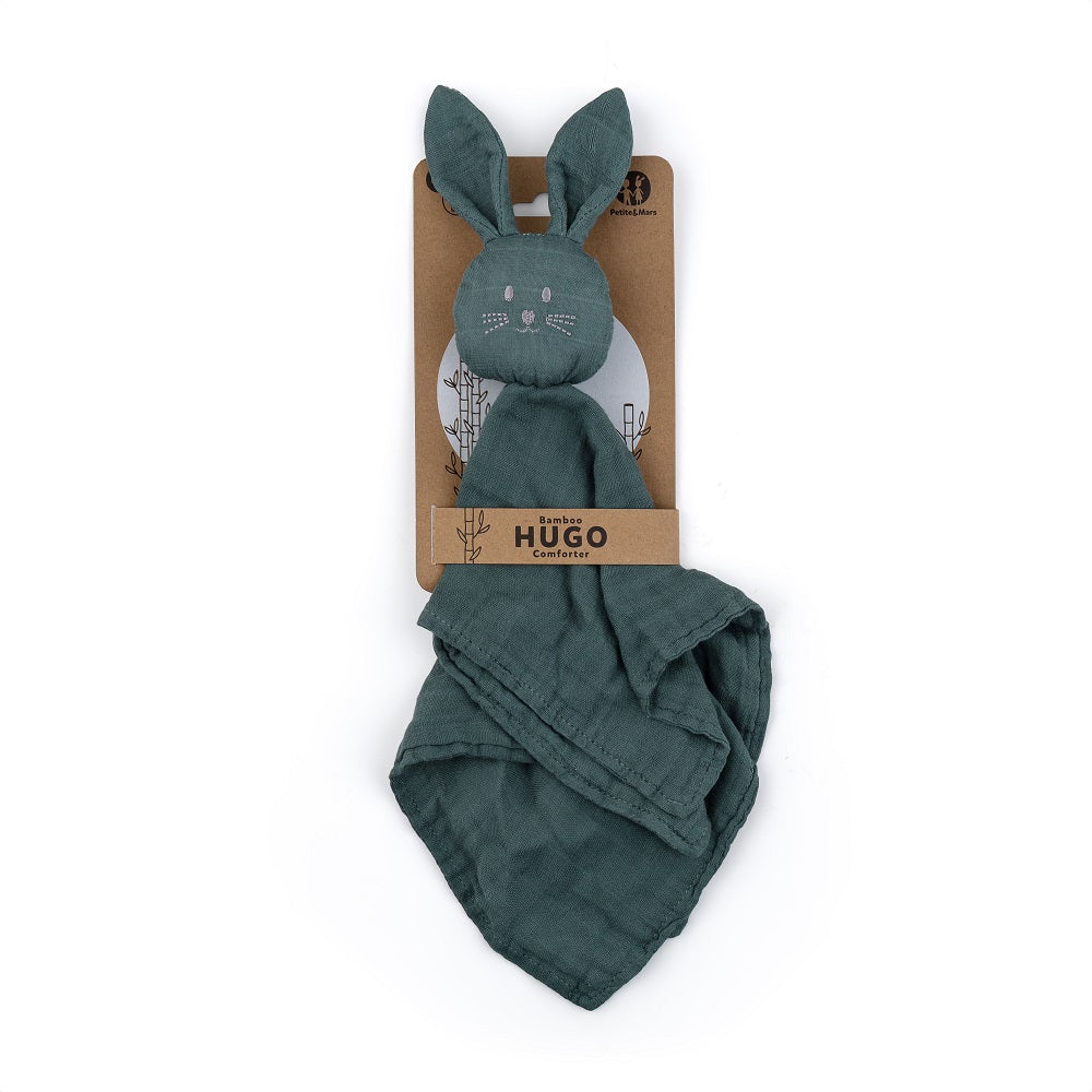 PETITE&MARS Hugo bambusz muszlin szundikendő csörgővel – Misty Green