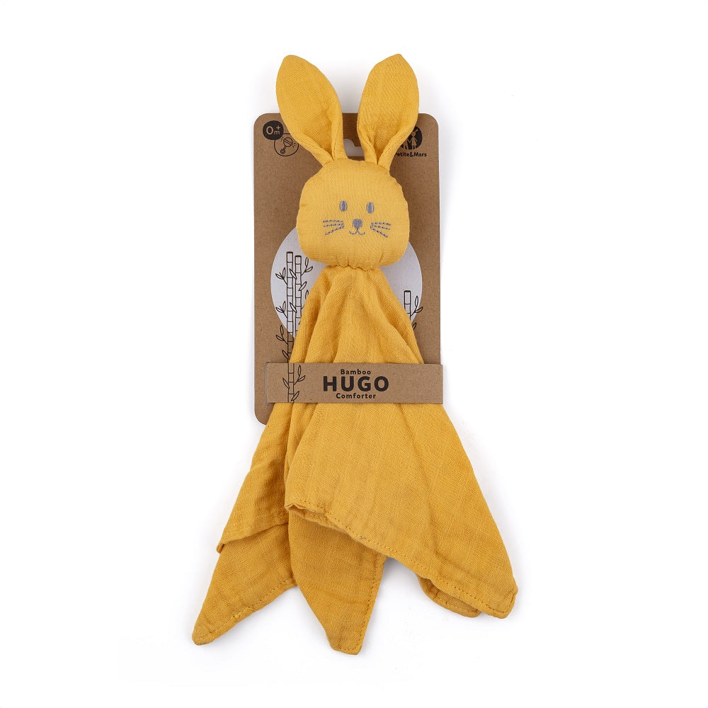 PETITE&MARS Hugo bambusz muszlin szundikendő csörgővel – Intense Ochre