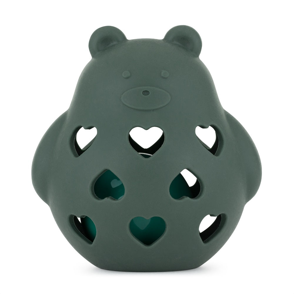 PETITE&MARS Bear Basil szilikon rágóka és csörgő – Misty Green – 0 hó+