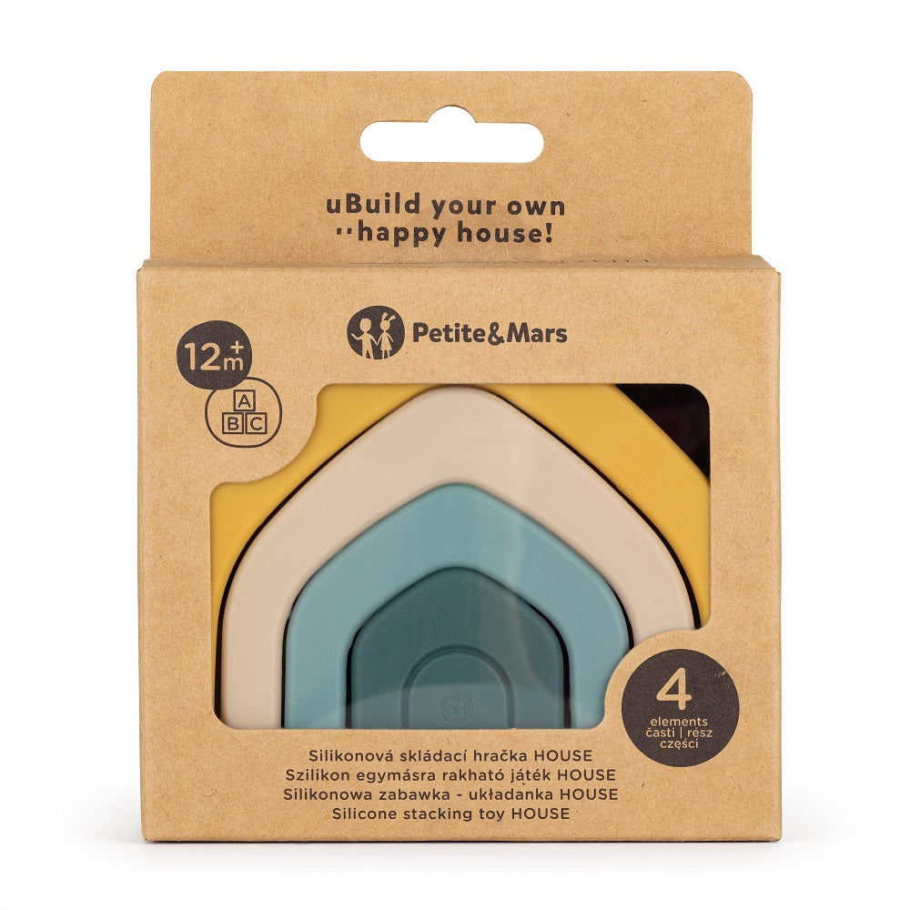 PETITE&MARS House szilikon építő és formaillesztő játék – Intense Ochre – 12 hó+