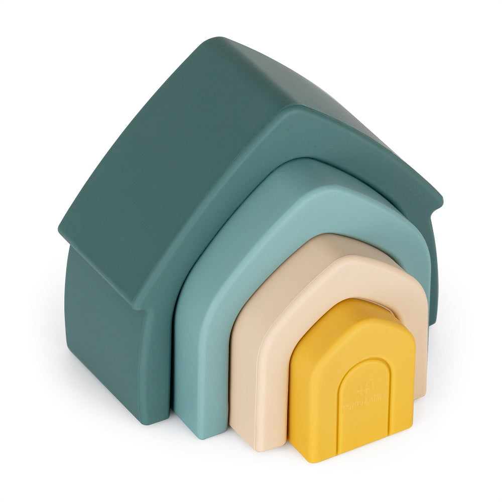 PETITE&MARS House szilikon építő és formaillesztő játék – Misty Green – 12 hó+