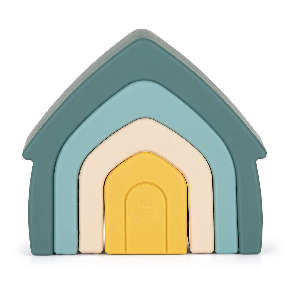 PETITE&MARS House szilikon építő és formaillesztő játék – Misty Green – 12 hó+