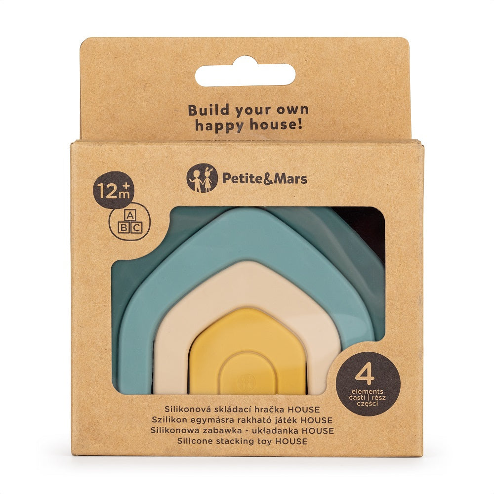 PETITE&MARS House szilikon építő és formaillesztő játék – Misty Green – 12 hó+