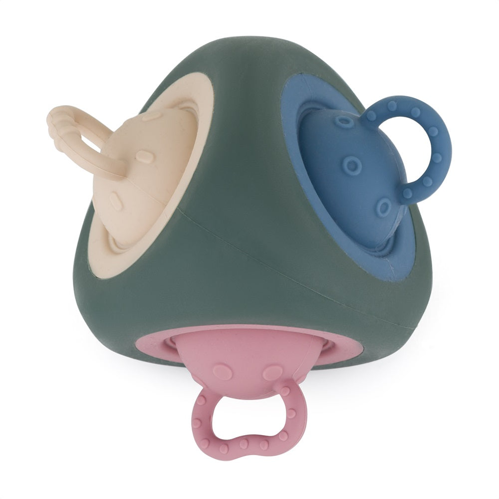 PETITE&MARS Pop Triangle szilikon szenzoros játék és rágóka – Misty Green – 10 hó+