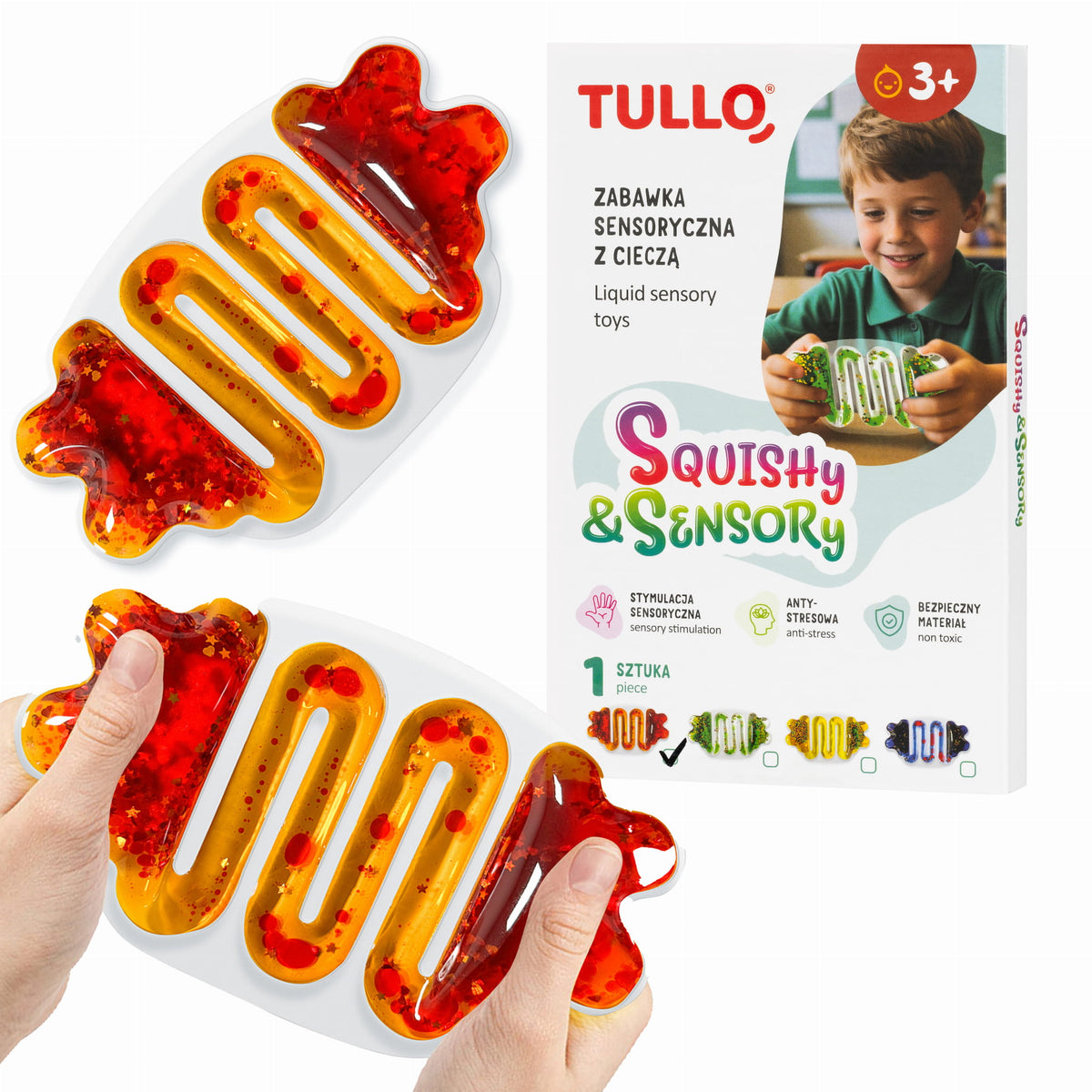 Tullo - Folyadékos, csillámos szenzoros nyomkodós játék - Narancssárga