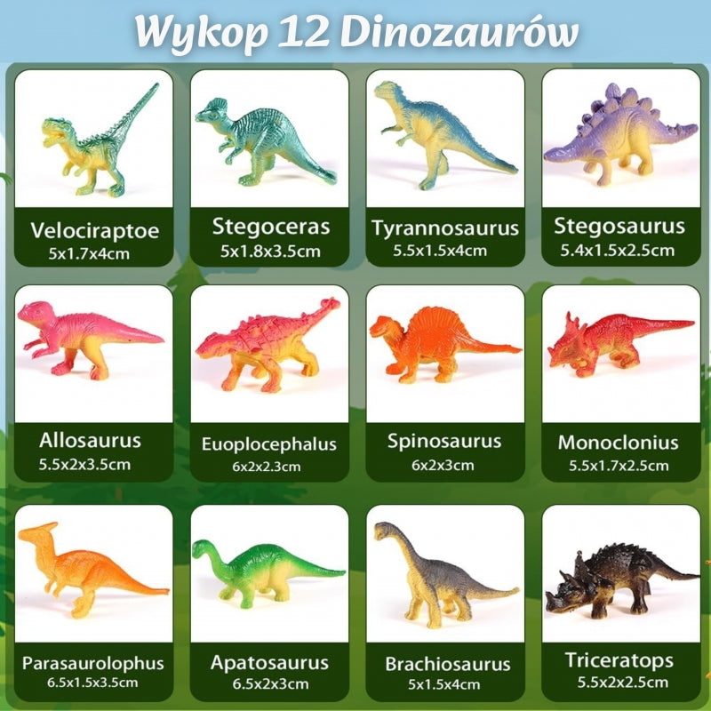 WOOPIE Dinoszaurusztojás régészeti ásatójáték 12 felfedezhető dinoszauruszfigurával és ásóeszközökkel