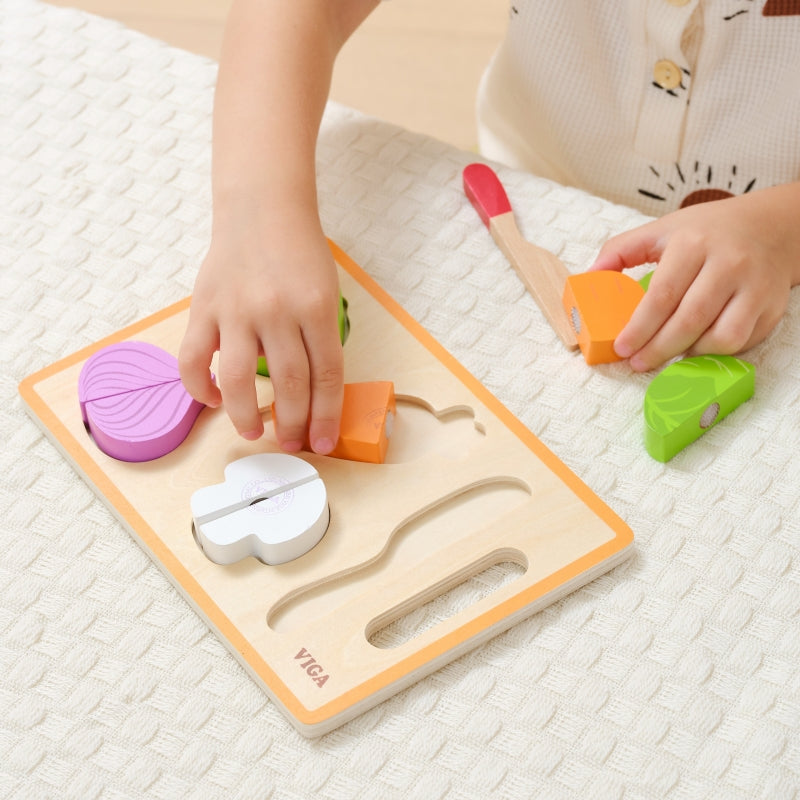 Viga fa Montessori zöldséges fejlesztő kirakó