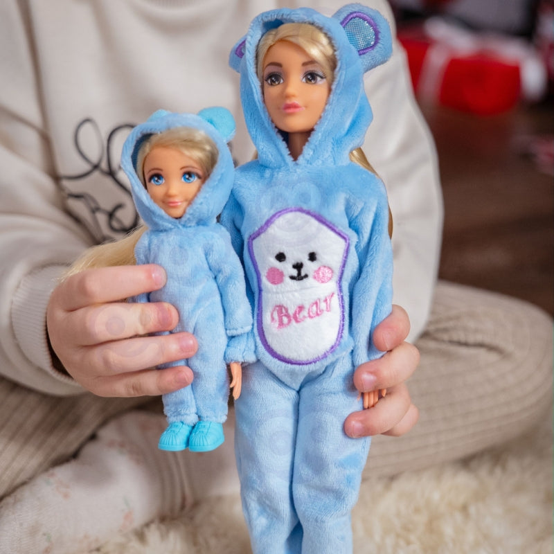 WOOPIE Royal Macis babapáros kék plüss overálban – 2 db-os készlet