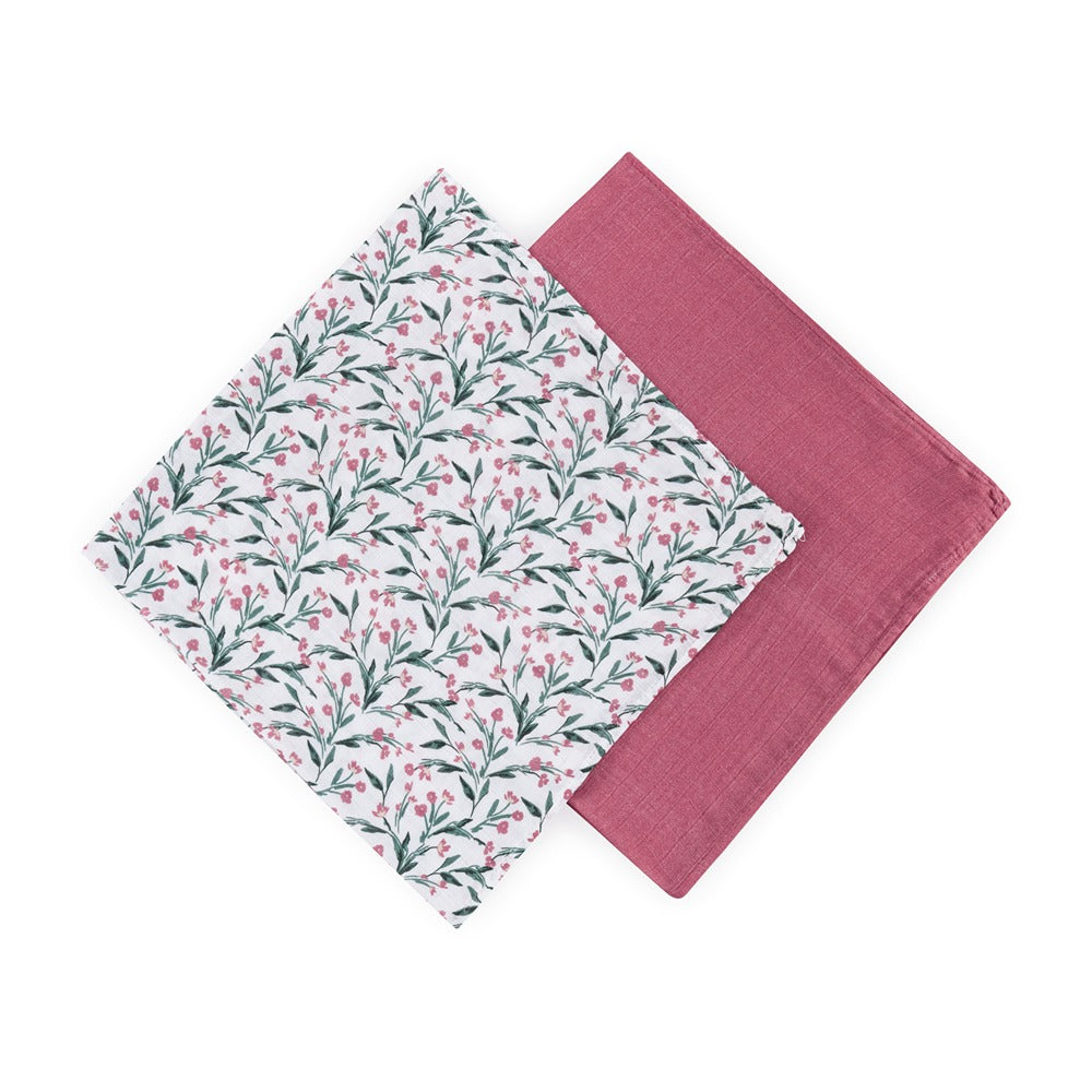 PETITE&MARS bambusz muszlin textilpelenka szett 2 db – Misty Pink Meadow 120×120 cm