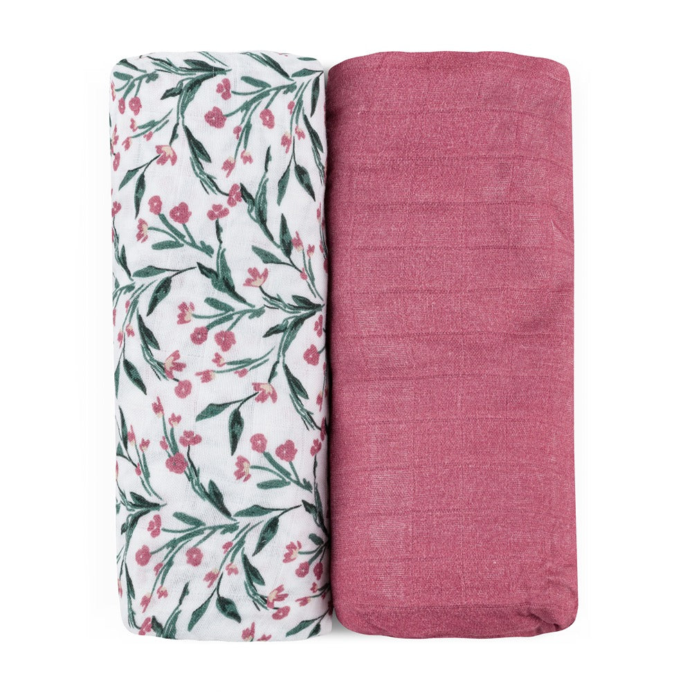 PETITE&MARS bambusz muszlin textilpelenka szett 2 db – Misty Pink Meadow 120×120 cm