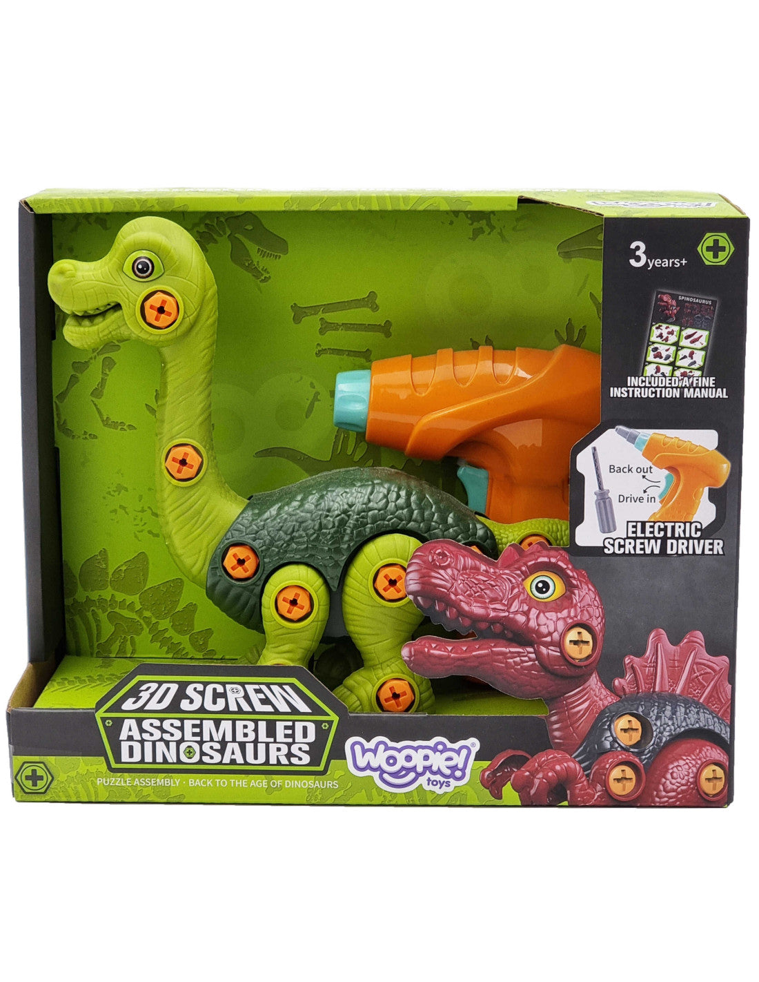 WOOPIE 31 részes szerelhető Brachiosaurus dinoszaurusz játék elektromos fúróval és csavarhúzóval