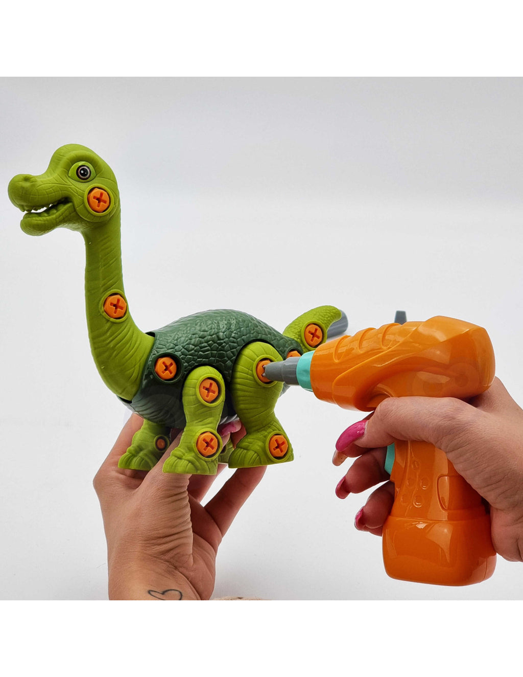 WOOPIE 31 részes szerelhető Brachiosaurus dinoszaurusz játék elektromos fúróval és csavarhúzóval