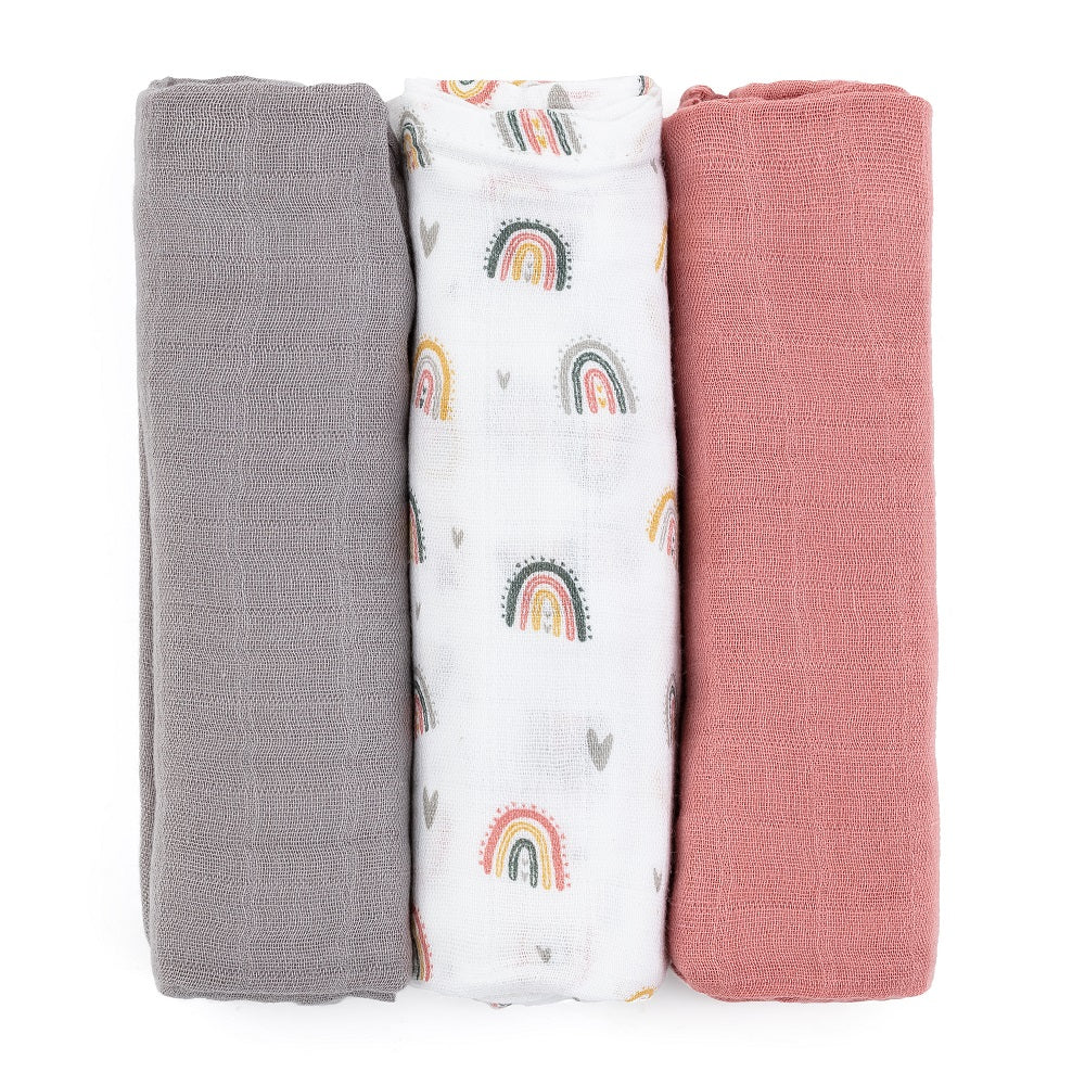PETITE&MARS bambusz muszlin textilpelenka szett 3 db 68x68 cm – Rose Rainbows
