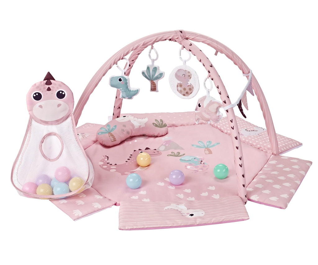 MILLY MALLY Dino Pink fejlesztő játszószőnyeg labdákkal – 109 × 114 cm