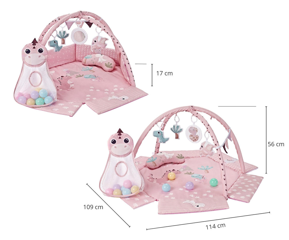 MILLY MALLY Dino Pink fejlesztő játszószőnyeg labdákkal – 109 × 114 cm