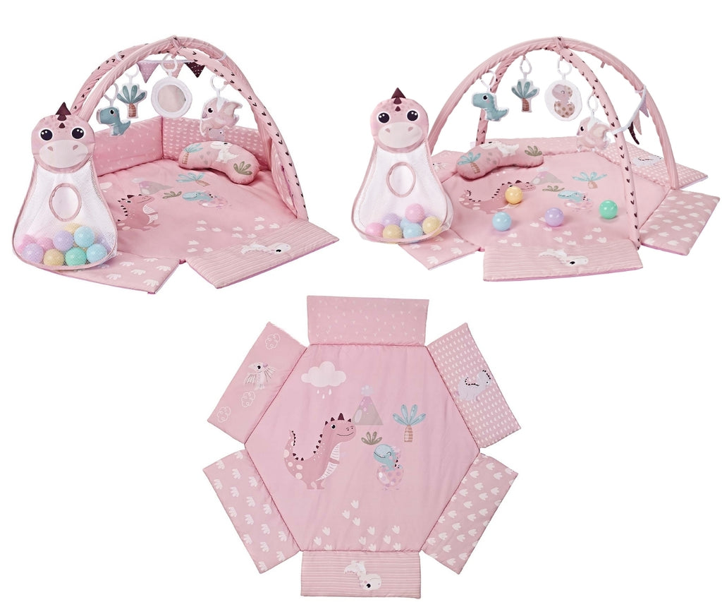 MILLY MALLY Dino Pink fejlesztő játszószőnyeg labdákkal – 109 × 114 cm