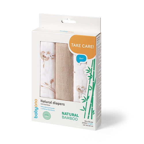 BabyOno NATURAL BAMBOO bambusz textilpelenka 3 db 70×70 cm – bézs