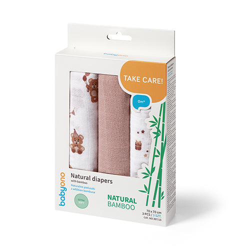 BabyOno NATURAL BAMBOO bambusz textilpelenka 3 db 70×70 cm – barna