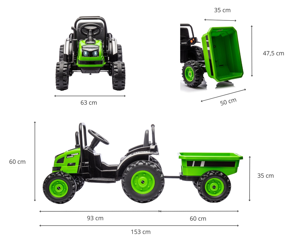 MILLY MALLY Farmer akkumulátoros traktor utánfutóval – Zöld
