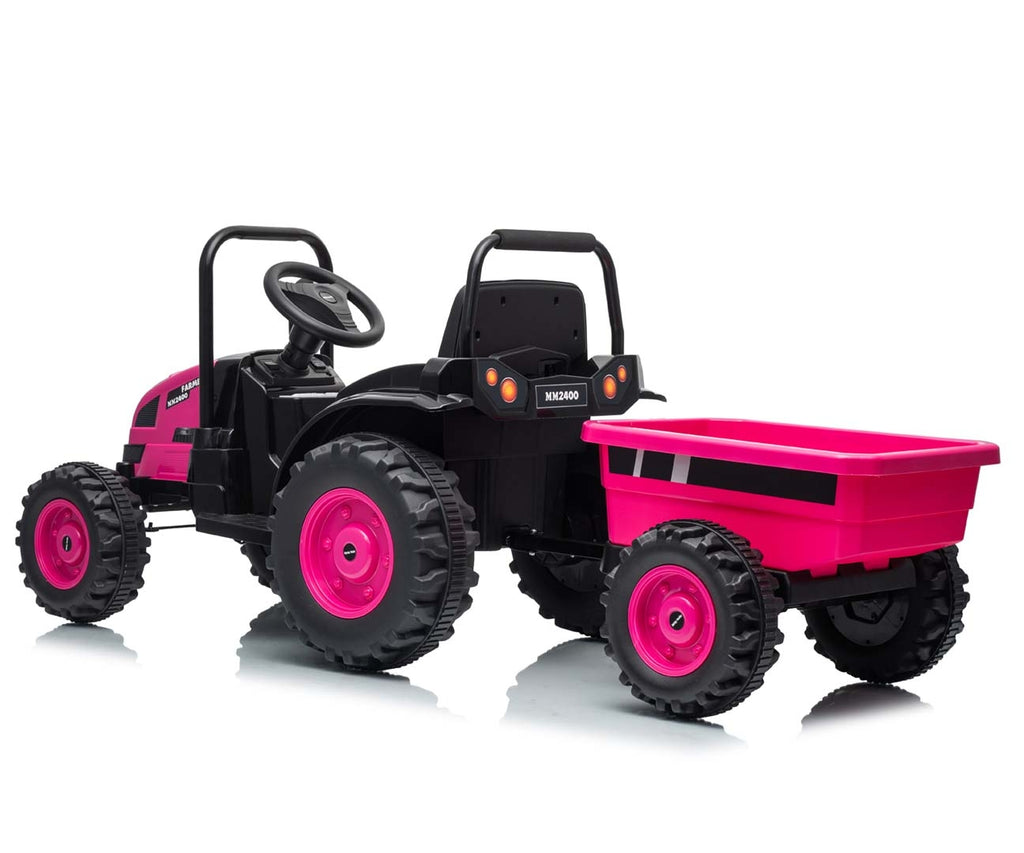 Milly Mally Farmer akkumulátoros traktor utánfutóval – Rózsaszín