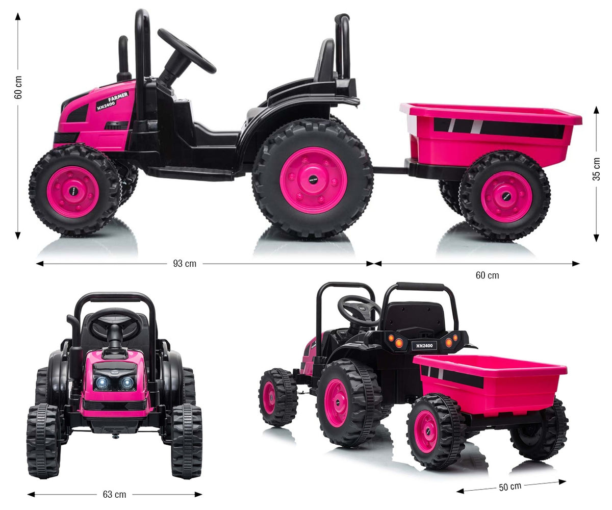 Milly Mally Farmer akkumulátoros traktor utánfutóval – Rózsaszín