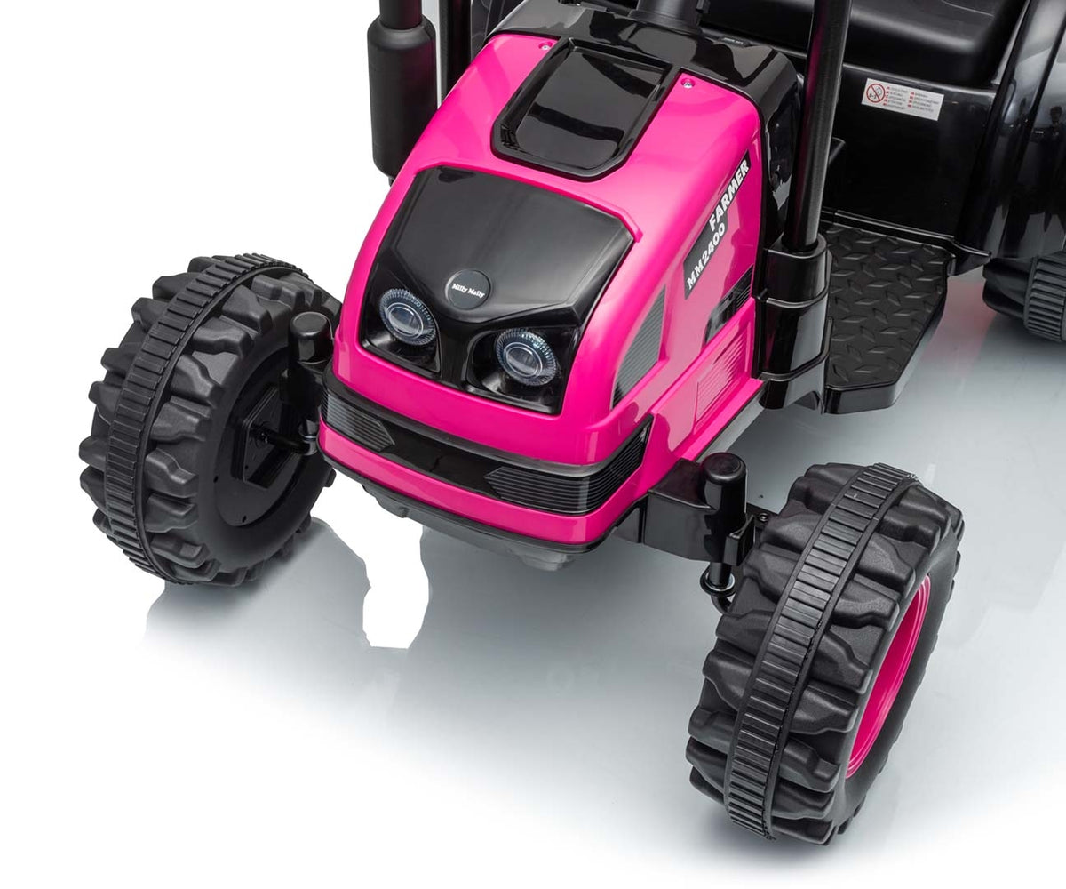 Milly Mally Farmer akkumulátoros traktor utánfutóval – Rózsaszín