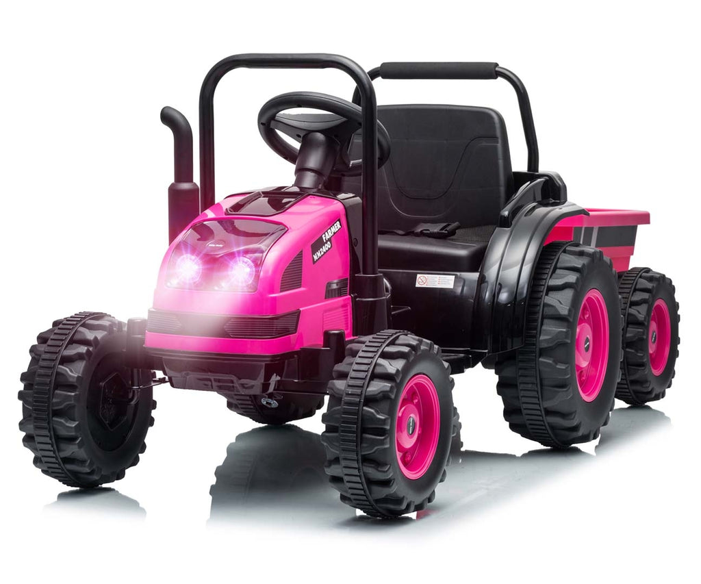 Milly Mally Farmer akkumulátoros traktor utánfutóval – Rózsaszín