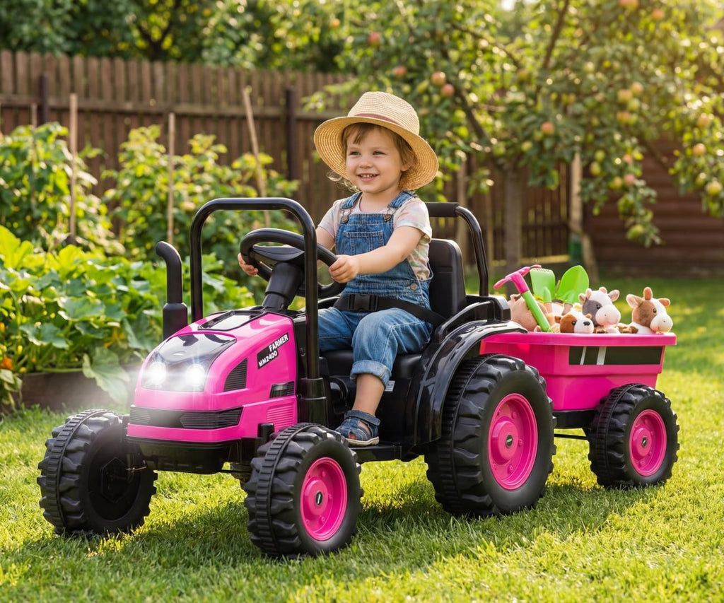 Milly Mally Farmer akkumulátoros traktor utánfutóval – Rózsaszín