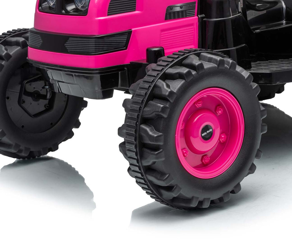 Milly Mally Farmer akkumulátoros traktor utánfutóval – Rózsaszín