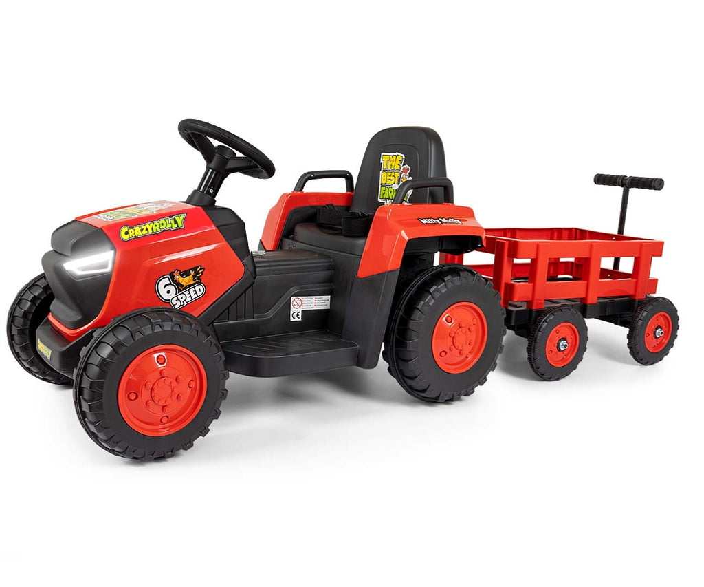 Milly Mally ROLLY akkumulátoros traktor utánfutóval – Piros