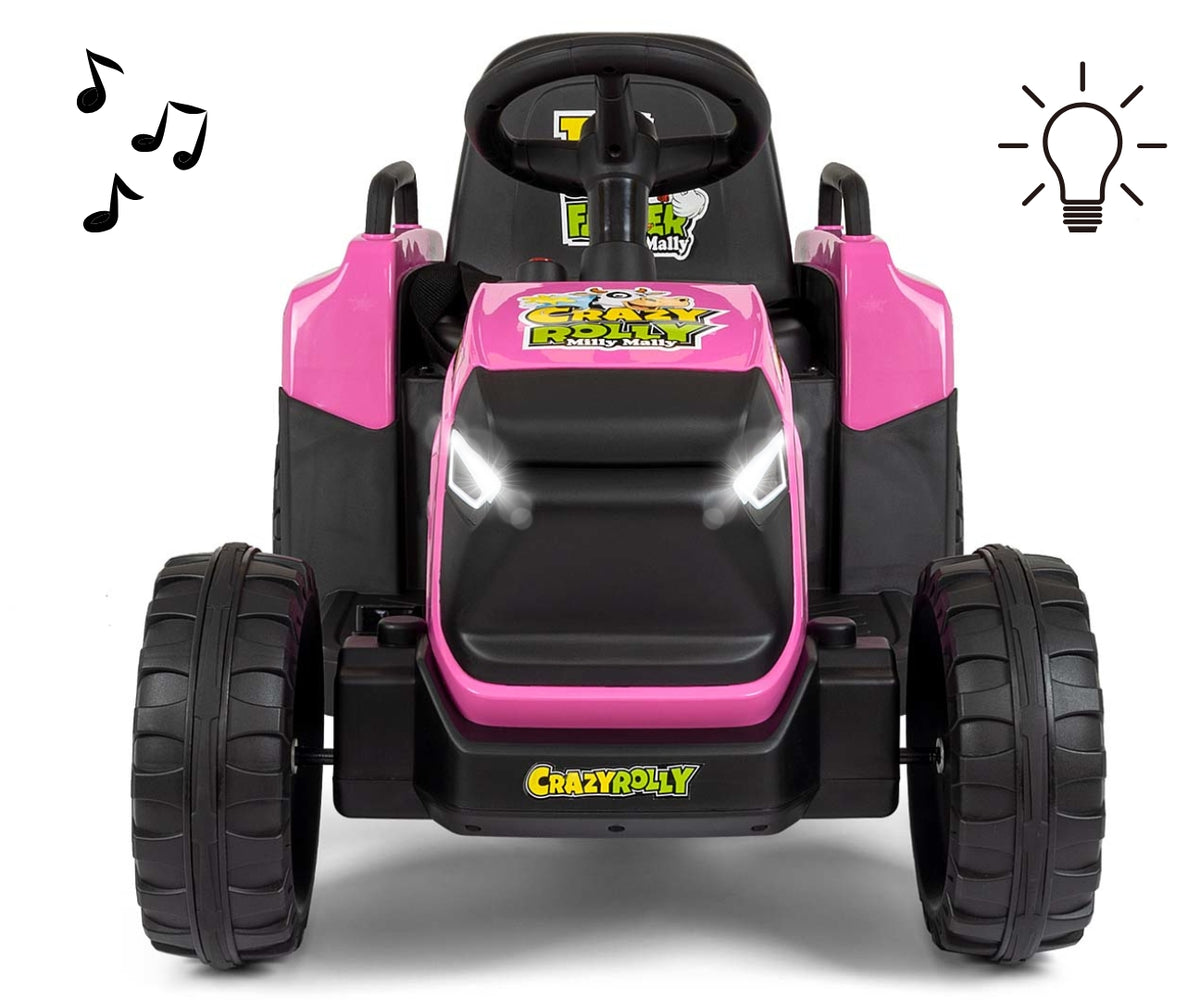 Milly Mally ROLLY akkumulátoros traktor utánfutóval, távirányítóval – Rózsaszín