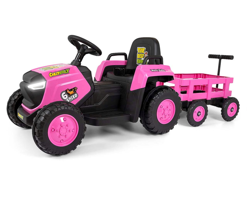 Milly Mally ROLLY akkumulátoros traktor utánfutóval, távirányítóval – Rózsaszín