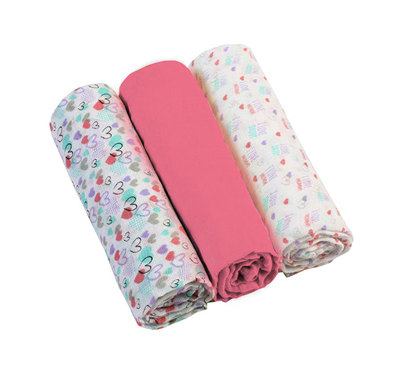 BabyOno TAKE CARE szuper puha muszlin textilpelenka 3 db 70×70 cm – málna