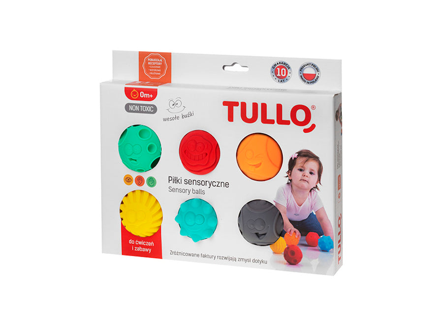 Tullo - Mosolygós szenzoros labda szett különböző textúrákkal - 6 db