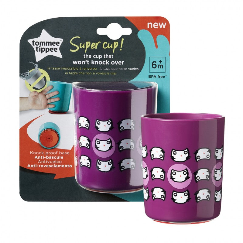Tommee Tippee Super Cup 190 ml borulásgátló itatópohár + ajándék 300 ml-es pohár – Lila, 6 hó+