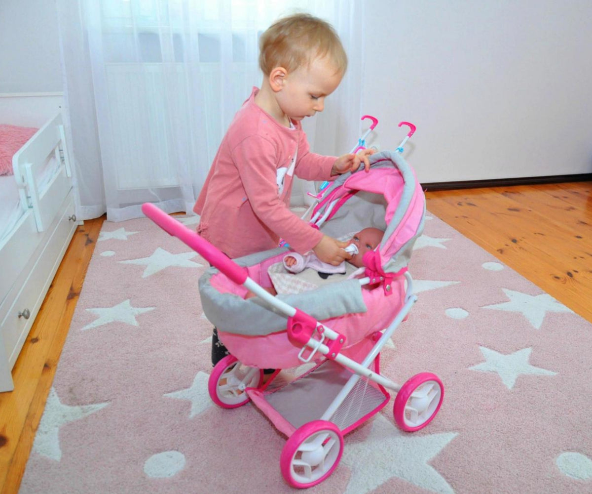 Milly Mally Alice játék babakocsi kivehető mózeskosárral – Prestige Pink