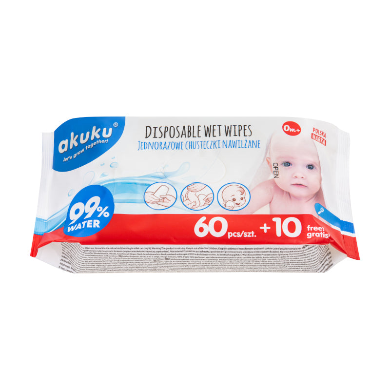 AKUKU 99% víztartalmú nedves törlőkendő – 70 db