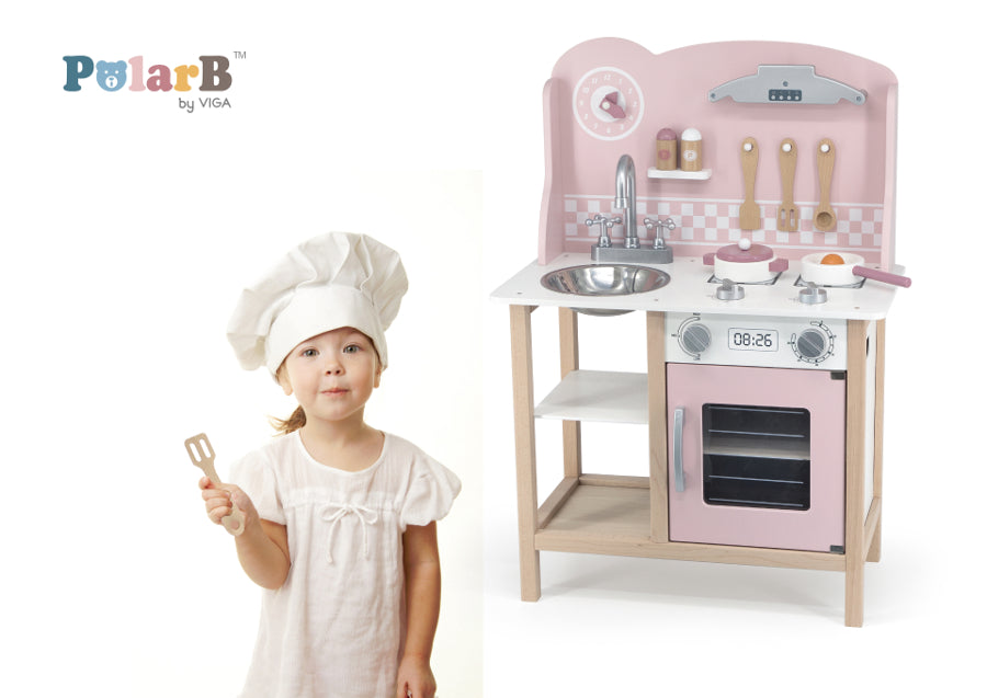 Viga PolarB fa gyerekkonyha kiegészítőkkel – Silver Pink