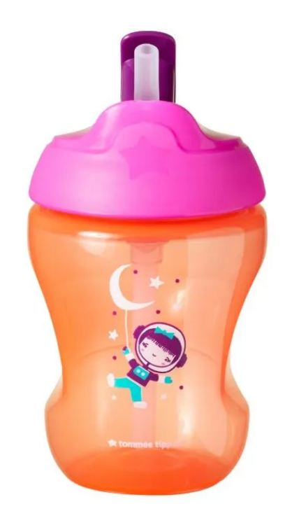Tommee Tippee szívószálas, cseppmentes itatópohár fogantyúval 230 ml – Lányos, 7 hó+