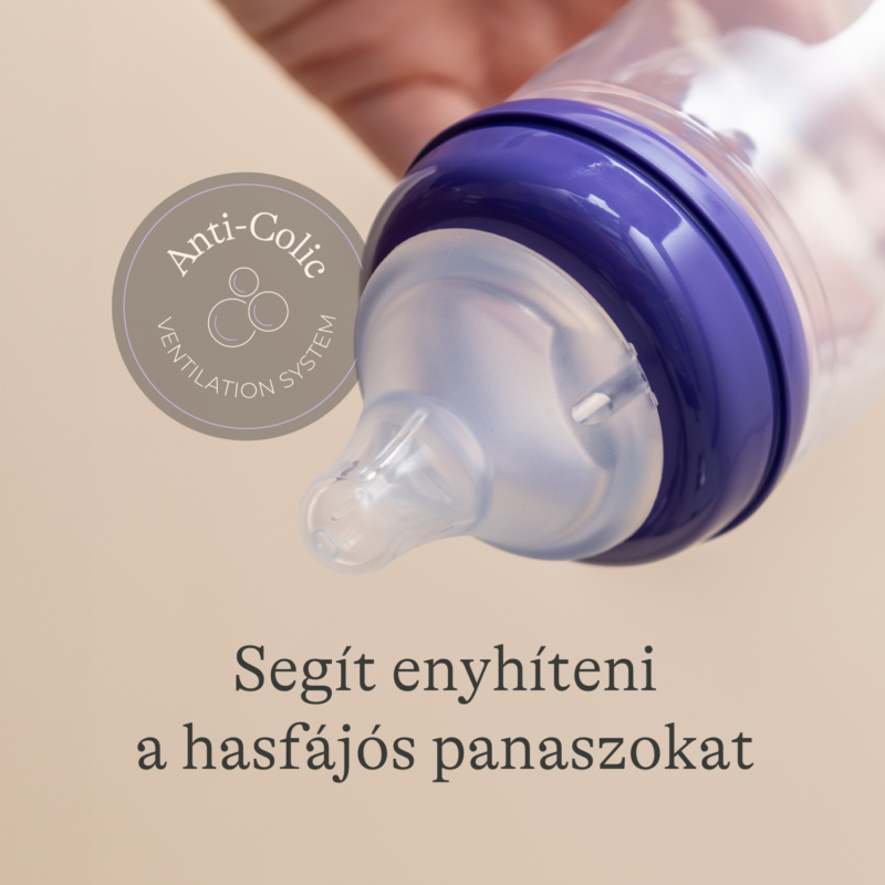 Lansinoh Cumisüveg lassú folyású etetőcumival + fedéllel, 160 ml