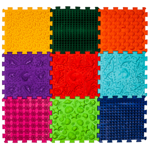 Ortek Dinoszauruszok Puzzle 9 elemből álló masszázs szőnyeg + 6 Háromszögű puzzle elem