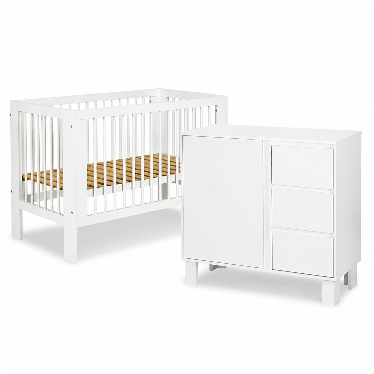 LittleSky by KLUPS Olivia 2 részes babaszobabútor-szett 120 × 60 cm-es kisággyal – fehér