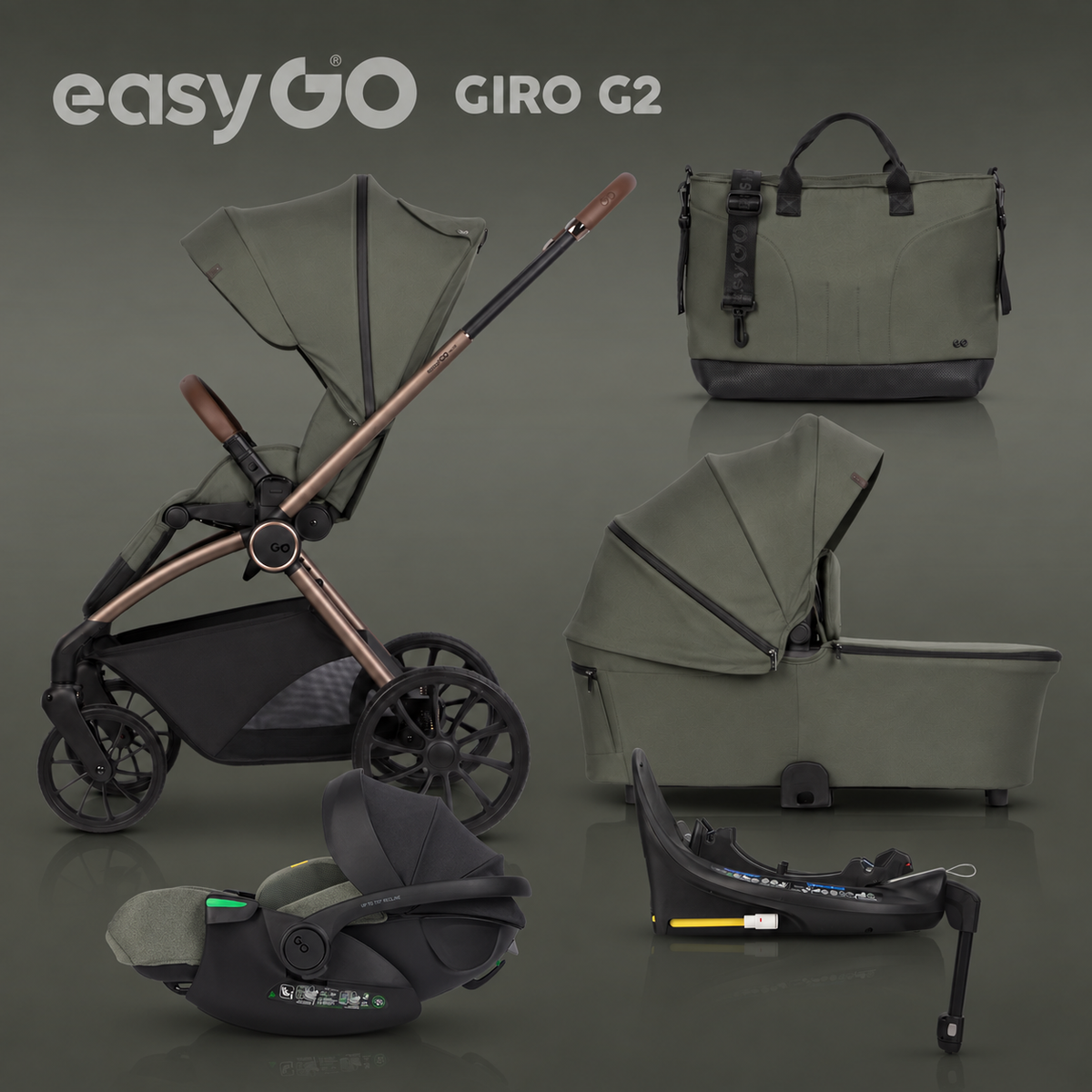 EasyGo Giro G2 4az1-ben babakocsi – Khaki