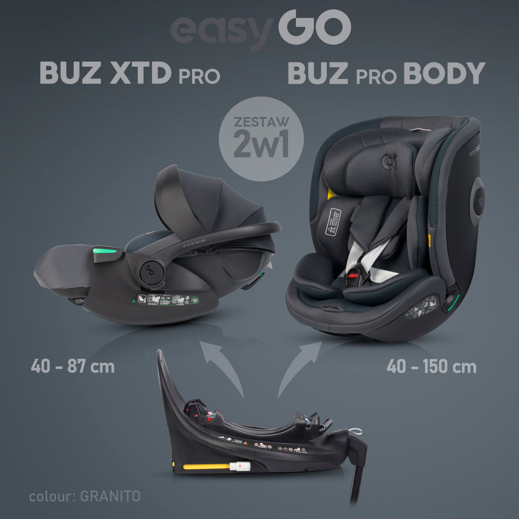 EasyGo Buz XTD Pro + Buz Pro Body 2in1 autósülés szett ISOFIX bázissal – Granito