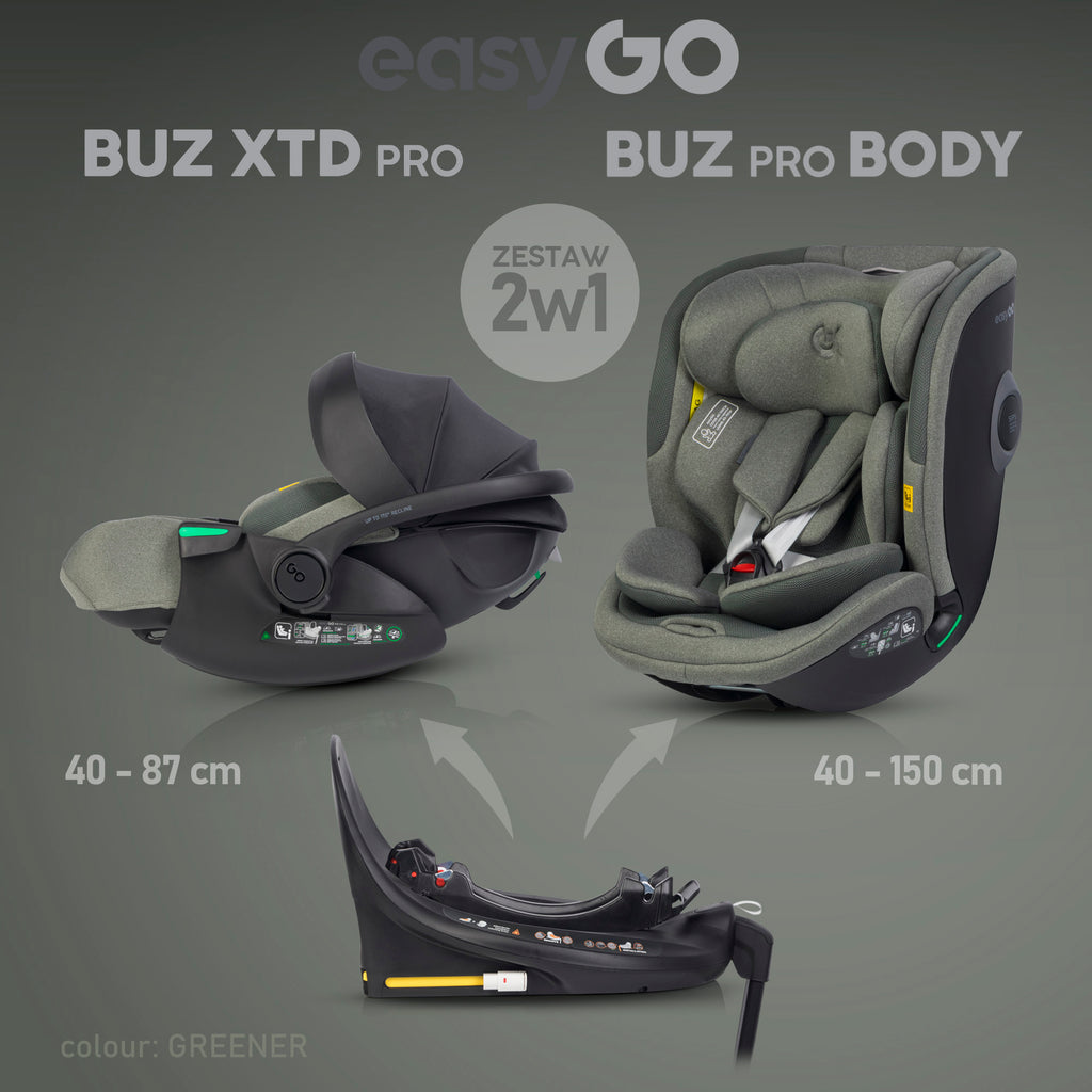 EasyGo Buz XTD Pro + Buz Pro Body 2in1 autósülés szett ISOFIX bázissal – Greener