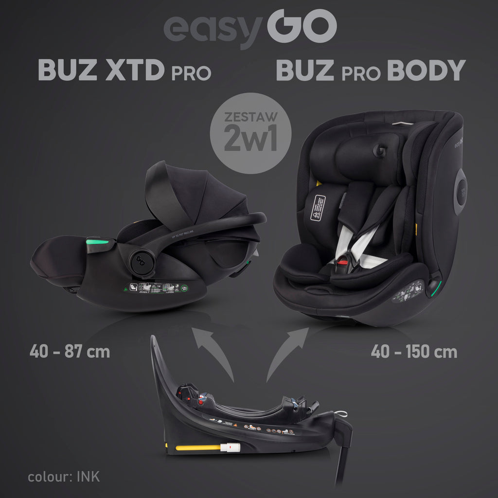 EasyGo Buz XTD Pro + Buz Pro Body 2in1 autósülés szett ISOFIX bázissal – Ink