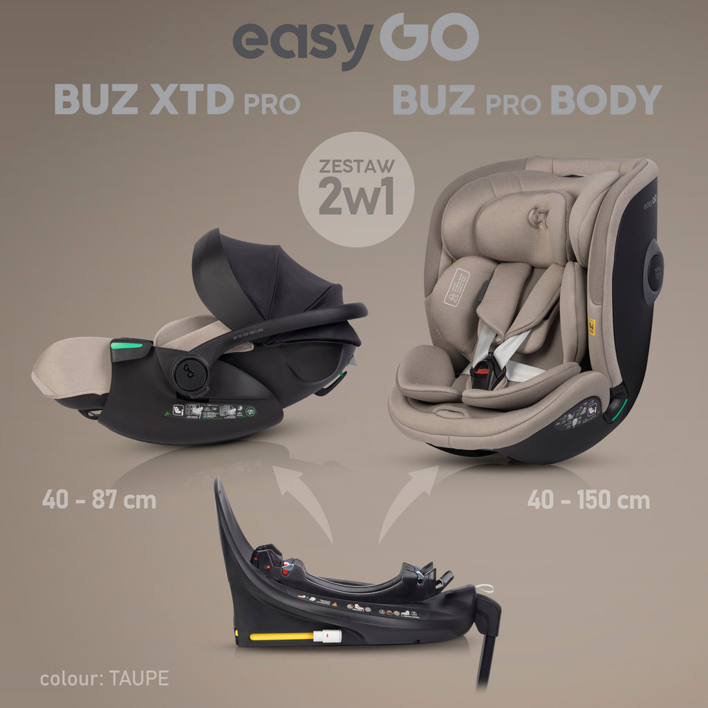 EasyGo Buz XTD Pro + Buz Pro Body 2in1 autósülés szett ISOFIX bázissal – Taupe