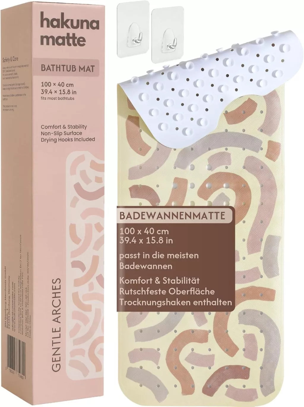 Hakuna Matte csúszásgátló szőnyeg kádba 100×40 cm - Gentle Arcs