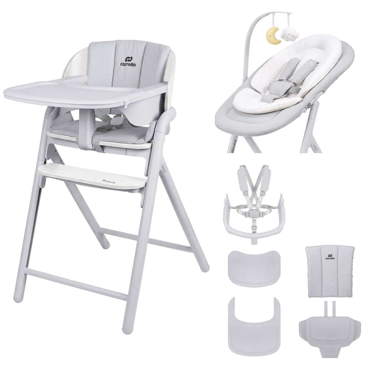 Carrello Tenero 3 az 1-ben etetőszék és pihenőszék – Atlantis Grey (CRL-9507)