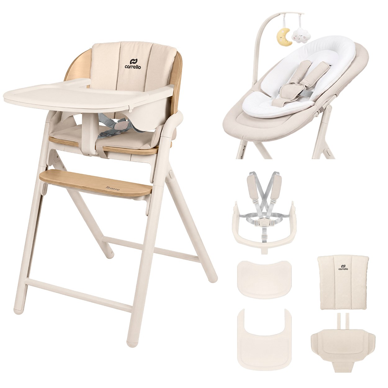 Carrello Tenero 3 az 1-ben etetőszék és pihenőszék – Olympus Beige Wooden (CRL-9507)
